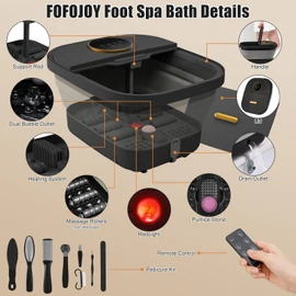 FOFOJÔY Foot Spa Bath Massager with Heat, Bubble, Temperature Control, Remote Control, Touchscreen, Pumice Stone, Pedicure Foot Spa Gift for Man Women Mother Father (Plus Size)