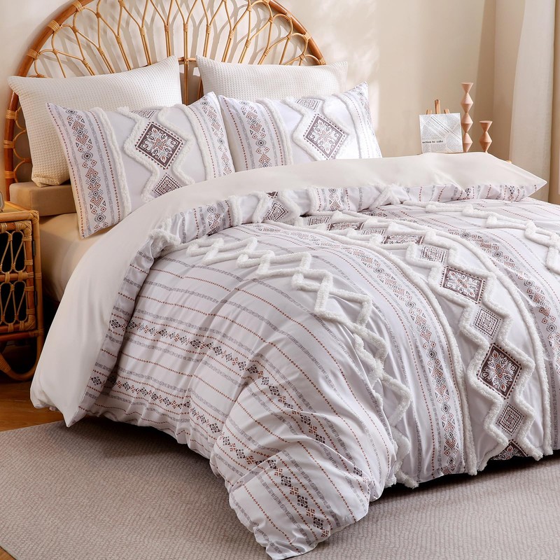 Herside Light Brown 100% Cotton Duvet Cover Set King Size,