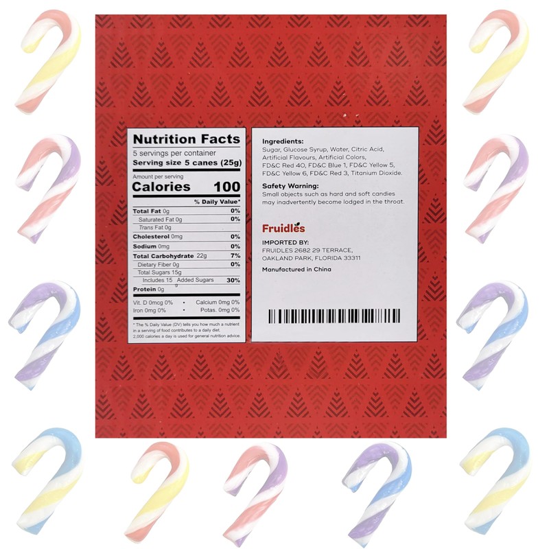 Fruidles Christmas 100-Pack Candy Canes Mini's Suckers, Multicolored Fruity Flavor,