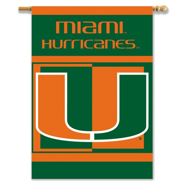 BSI PRODUCTS, INC. - Miami Hurricanes 2-Sided 28" x 40" Banner with Pole Sleeve - UM Football, Basketball & Baseball Pride - High Durability - Designed for Indoors & Outdoors - Great Gift Idea - Miami