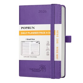 POPRUN 2026 Daily Planner (A6 Size-4.25" x 6.25"), One Page Per Day - 12 Months Pocket Agenda 2026 Hourly Appointment Book with Storage Pocket, PU Leather Softcover - Purple