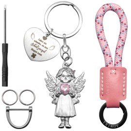 Anwlki Guardian Angel Key Ring Angel Car Key Ring Pendant Medal Plaques with Rhinestones Car Motorbike Patr Schutzpatr Schutzpatr Beschutze uns Komm Gut Heim, pink, M