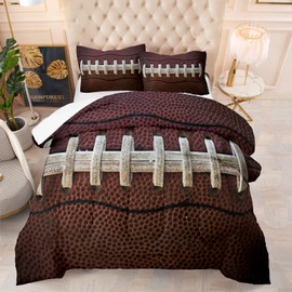 Tailor Shop Football Comforter Set Full Size for Boys Kids Teens ，Rugby Sports Brown Theme Bedding Set with 1 Comforter 2 Pillow Shams