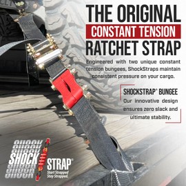 SHOCKSTRAP Ratchet Strap, 9’ x 2” Shock Absorbing Heavy Duty Tie downs for Cargo, 2,000 LB WLL / 6,000 LB Break Strength, 2-Pack