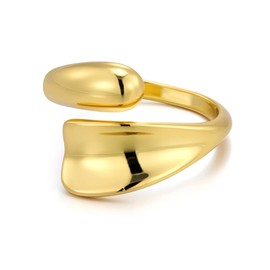 ALEXCRAFT Gold Rings For Women, 14K Gold Plated Chunky Thick Ring Gold Teardrop Waterdrop Ring Curved Open Adjustable Ring Large Wide Flat Chunky Ring Gold Thumb Finger Ring Women Men Unisex Rings