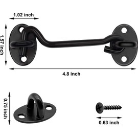 Lepoint Hook and Eye Latch, 2 pcs 4” Stainless Steel Barn Door Lock, Latch Lock Window Fence Cabinet Garage (Black)