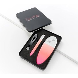 Spa-Rific 3pc Nano File and Ultra Wide Jaw Nail Clipper Set: Glass Nail Files with Large Nail Clipper and Metal Case Kit - Crystal Fingernail Manicure and Pedicure Tools - Coral Pink Ombre