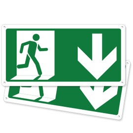 Pubblimania 2 Emergency Exits Arrow Down | Aluminium Composite Sign 3mm Outside/Inside (Emergency Exit Low, 2 Units)