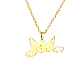 KKJOY Cute Cat Necklace Stainless Steel Pet Kitty Pendant Jewelry For Cat Lovers Women Charming Ladies (Gold)