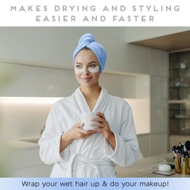 SimpleField 2 Pack Microfiber Hair Towel Wrap for Women, Anti Frizz Quick Drying Hair Turban for All Hair Style, Absorbent and Lightweight (Blue)