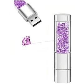 WooTeck 64GB Jewelry Crystal Lipstick USB Flash Drive,High Speed Memory Disk, Purple