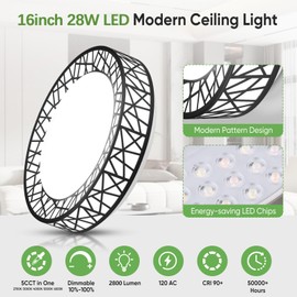 Lightania 16 Inch Flush Mount Ceiling Light, Modern Black LED Ceiling Light Fixture, 28W 2800LM 2700-6500K Adjustable, Dimmable Ceiling Lights for Bedroom, Kitchen, Hallway, Bathroom, ETL Listed