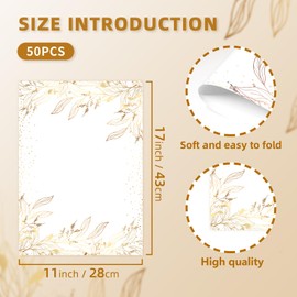 50 Pack Golden Leaves Paper Placemats Disposable Golden Polka Dots Paper Place Mats 11 x 17 Inch Vintage Paper Table Mats Party Decorative Paper for Wedding Banquet Party Home Dining Table Decor