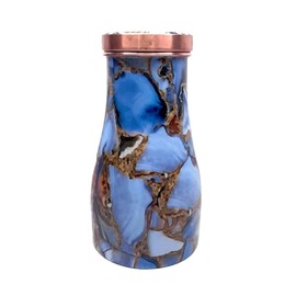 Ornate International Pure Copper Hammered Design Copper Water Bottle Pitchers And Bedside Carafes With Tumbler Water Bottle Storage With Lid 1000 ml (Marble)