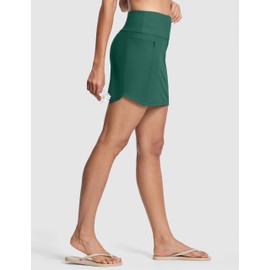ISEEGZ Women's High Waisted Swim Skirt Boxer Liner Quick Dry Skort Bathing Suit Skirt with Zipper Pockets Emerald XL