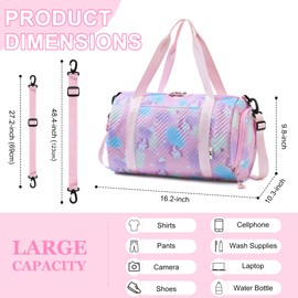 Tokeya Girls' Unicorn Travel Bag Waterproof Swimming Bag with Shoe Compartment and Wet Compartment Small Handbag Women's Travel Gym Bag for Swimming Fitness School Travel, pink