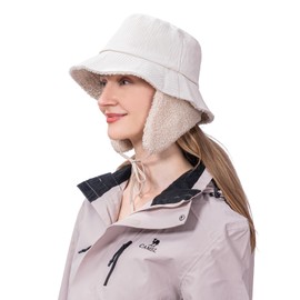 ZffXH Winter Rain Hat, Beige Ladies Winter Hats with Ear Flaps, Fur Bucket Hat with Ear, Beige Fleece Bucket Hat, Bucket Rain Winter Hats Ear Flaps, Warm Hat Ear Flaps for Women Men Lady