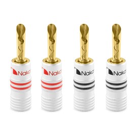 Nakamichi Excel Series 24k Gold Plated Banana Plug 12 AWG - 18 AWG Gauge Size 4mm Speakers Amplifier Hi-Fi AV Stereo Home Theatre Audio Wire Cable Screw Connector 2 Pcs (1-Pair), BFA Banana Plug