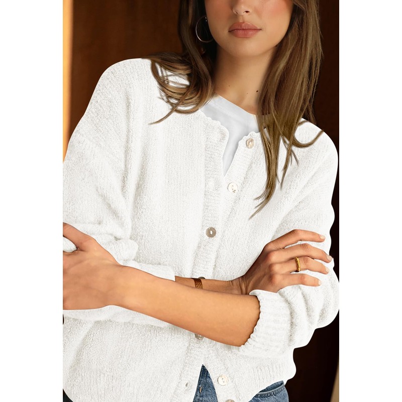 PRETTYGARDEN Long Sleeve Crewneck Button Down Womens Sweaters Fall Open