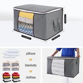 AiQInu Storage Bag Large 90 L, Pack of 2 Foldable Clothes Storage Bags with Reinforced Handle, Storage Bags for Duvets, Clothes, Quilts, Pillows, 60 x 44 x 35 cm