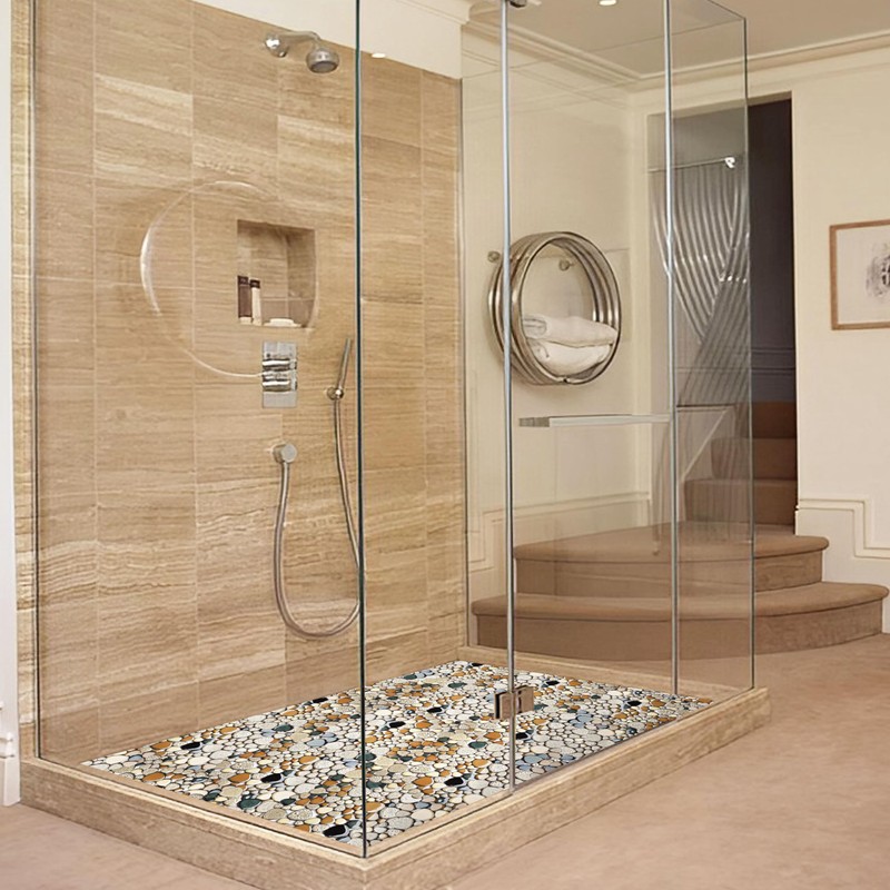 Primoon Pebble Stone Mosaic Tiles 5 Sheets, Beige Tan Brown