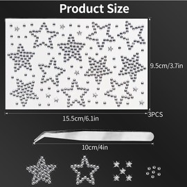 Star Rhinestone Stickers Self Adhesive Face Gems for Makeup, Festival Jewels, Hair Gems, Rhinestone Stickers for Face, Eye, Makeup, Body, Crafts 3 Sheets(White-3/6/20mm)