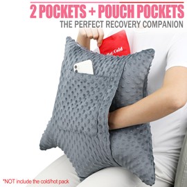 Star Shape Hysterectomy Pillow for Abdominal Surgery with 2 Pockets, Hysterectomy Pillows Must Have Recovery Gift Post Surgical Stomach Tummy Tuck Belly Cushion, Minky Dot Dark Gray