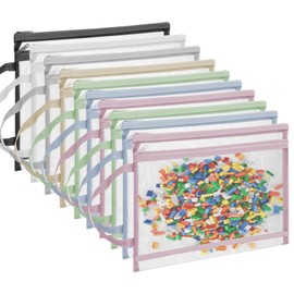 Toy Storage Mesh Bags,10PCS Colored Mesh Zipper Pouch Bags A4 Double-Layer Nylon Puzzle Building Block Organiser Bags with Handle for Home School Office