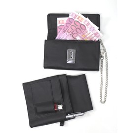 Waiter Set 4 Pieces Leather Wallet Colt Chain and Belt for Service Catering Clothing Equipment, black