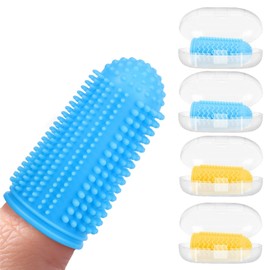 NFSVLB Baby Finger Toothbrush 4 Pcs with 4 Storage Case,Silicone Baby Toothbrush 0-6 Months,Soft Finger Tooth Brush,Toddler Oral & Teeth Cleaner,Infant Gum & Tongue Finger Brush Blue Yellow