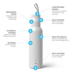 Dafi EASY Thermos Flask, White, 490 ml, Made of Stainless Steel, BPA-Free, Insulated Bottle for Hot and Cold Drinks up to 12 Hours - No Odours Coffee Pot & Leak-Proof Thermos Flask