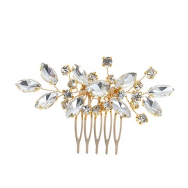 Rhinestones Beads Gold Hair Comb for Wedding Brides Side Headpiece Women Banquet Prom Hair Jewelry (Golden, One Size)
