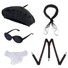 choyaxo 5pcs Mime Costume Accessories Set Including Beret Hat Scarf Gloves Sunglasses Suspender for Women