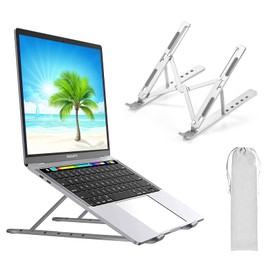 Laptop Stand for Desk, Arae Adjustable Ergonomic Portable Aluminum Laptop Holder, Foldable Computer Stand 6 Angles Anti-Slip Laptop Riser Compatible with 9-15.6 inch Laptops (Aluminum Silver)