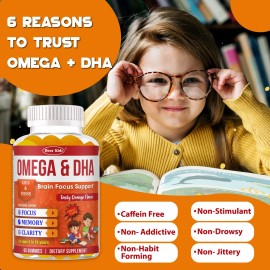Kids Focus Gummies Omega 3 DHA Apoyo Cerebral y Vitaminas de Memoria para Niños y Adolescentes