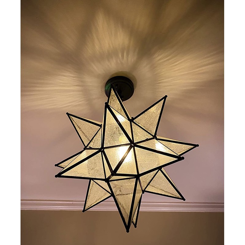 DIRYZON EUL Moravian Star Pendant Light 16 inch Seeded Glass