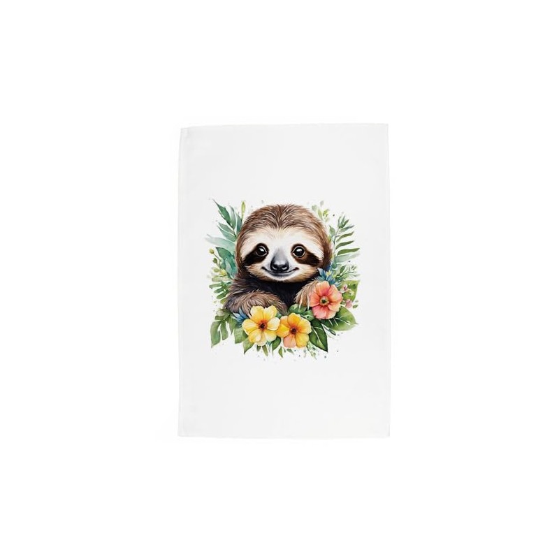 Purely Home Floral Sloth Tea Towel - Exotic Animals &