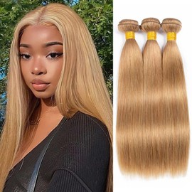 Human Hair Bundles Straight 3 Bundles 18 20 22 Inch Bundles Human Hair 100% Unprocessed Brazilian Hair Bundles Human Hair Extension for Black Women（27#）