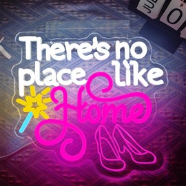 There's No Place Like Home Neon Sign for Wall Decor White Led Neon Light Dimmable Etched Letters Neon Light for Family Party Bedroom Wedding