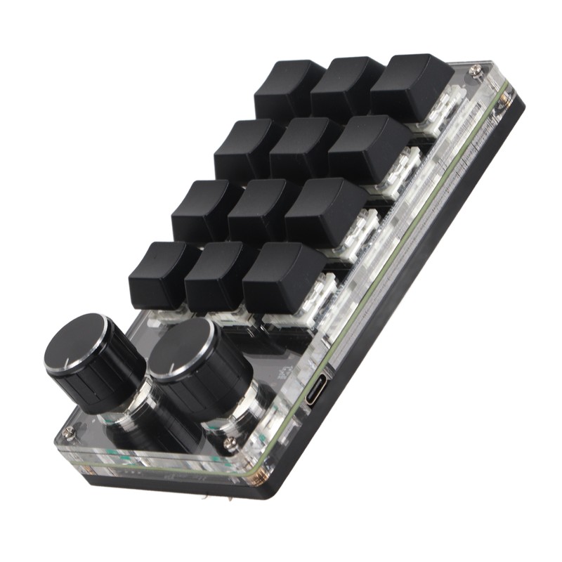 Programmable Macro Keyboard 2 Knobs Blue Switch Black 12 Keys