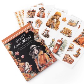 NOGAMOGA Autumn Journaling Sticker Book, A5 Size, 20 Sheets of Pre-Cut PET & Paper Stickers for Scrapbooking, Card Making and Junk Journaling Supplies, Orange