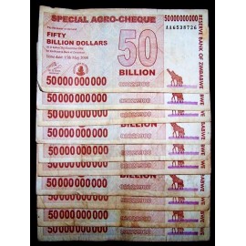 10 pcs x Zimbabwe  50 Billion Dollar  agro cheque banknotes  / Circulated