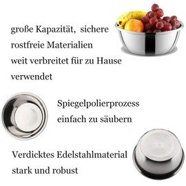 Edelstahl Schüssel,Rührschüssel Edelstahl, Multifunktional Metallschüssel, Küchenschüssel Salatschüssel, Spülmaschinengeeignet,1Stück