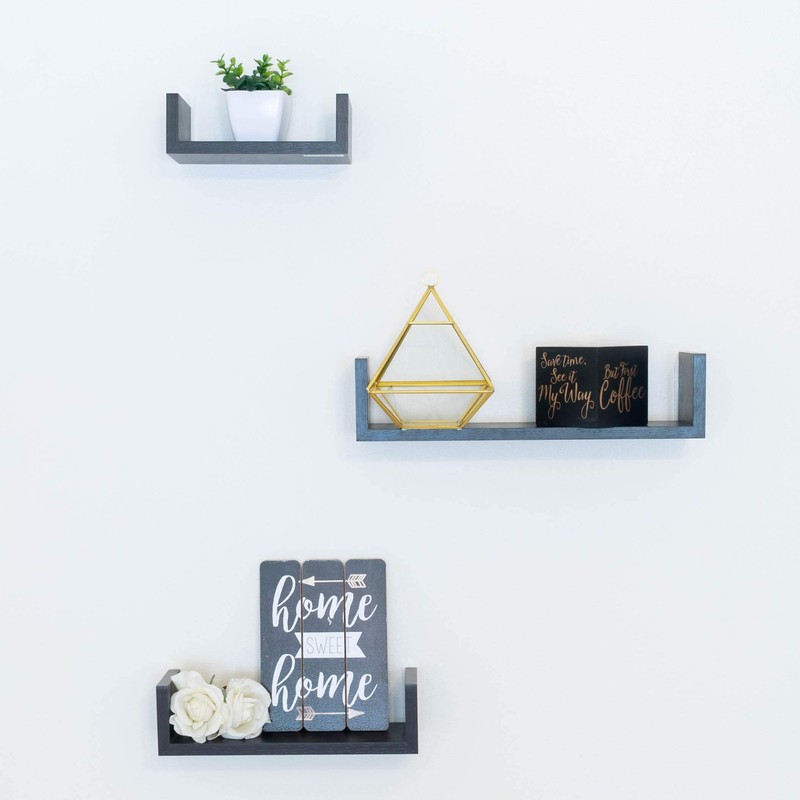 Floating Shelves, Bathroom or Living Room Wall Decor, Walnut (3-Shelf