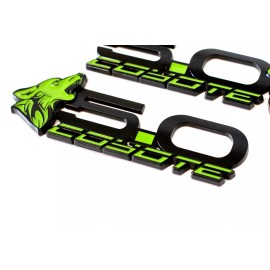 Coyote Badge Shop V4 Howling Coyote Fender Badges - Lime Green - Ford Mustang GT 5.0 - All Metal