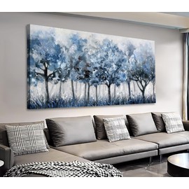 yearainn Abstract Forest Canvas Wall Art - Blue Trees Pictures Navy Botanical Painting Wall Decor Minimalist Modern Printing Artwork for Living Room Bedroom Home Office Decorations 29" x 58"