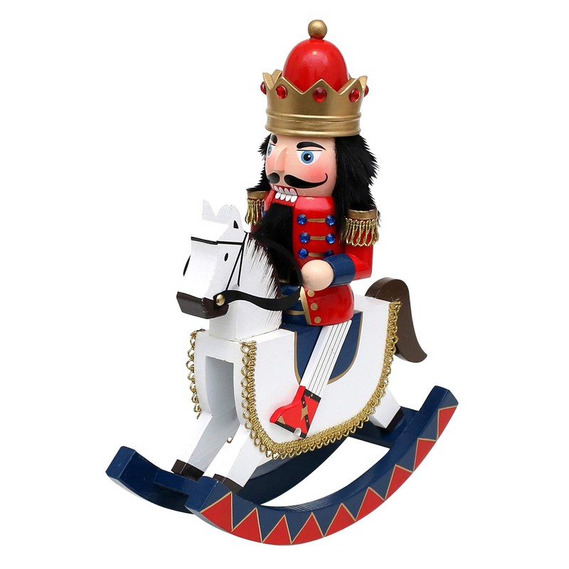 Dekohelden24 Wooden Nutcracker King on Rocking Horse in Red/White, 30