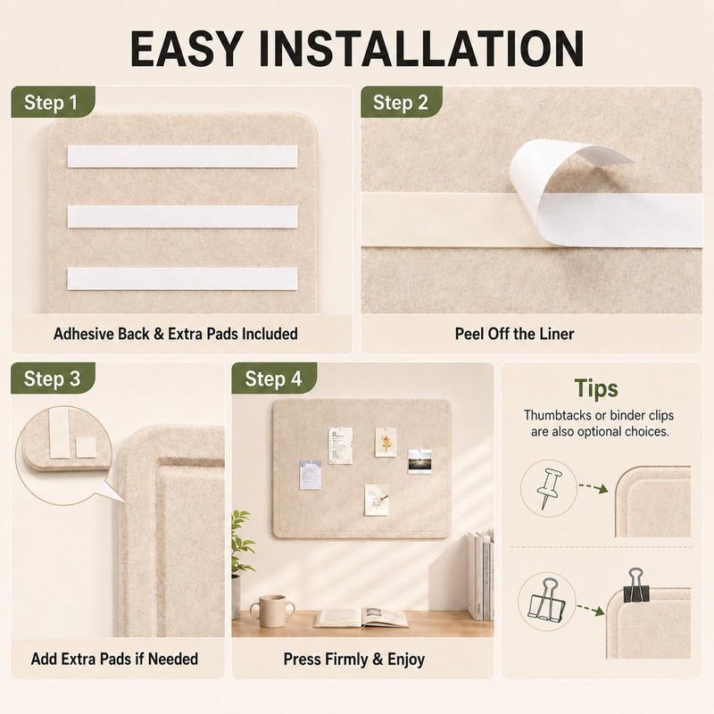 Baysola Beige Small Felt Bulletin Board for Wall 24 x