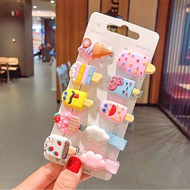 FAMEZA 10Pcs Fruit Children's hair accessories, Hair Clips,Hairpin,Super Cute Girls Duckbill Clip,Small Clip,Headdresses,Ice Cream,Clouds(Color)