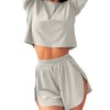 Remidoo Womens Ribbed Side Slit Shorts Crop Top Pajamas Set